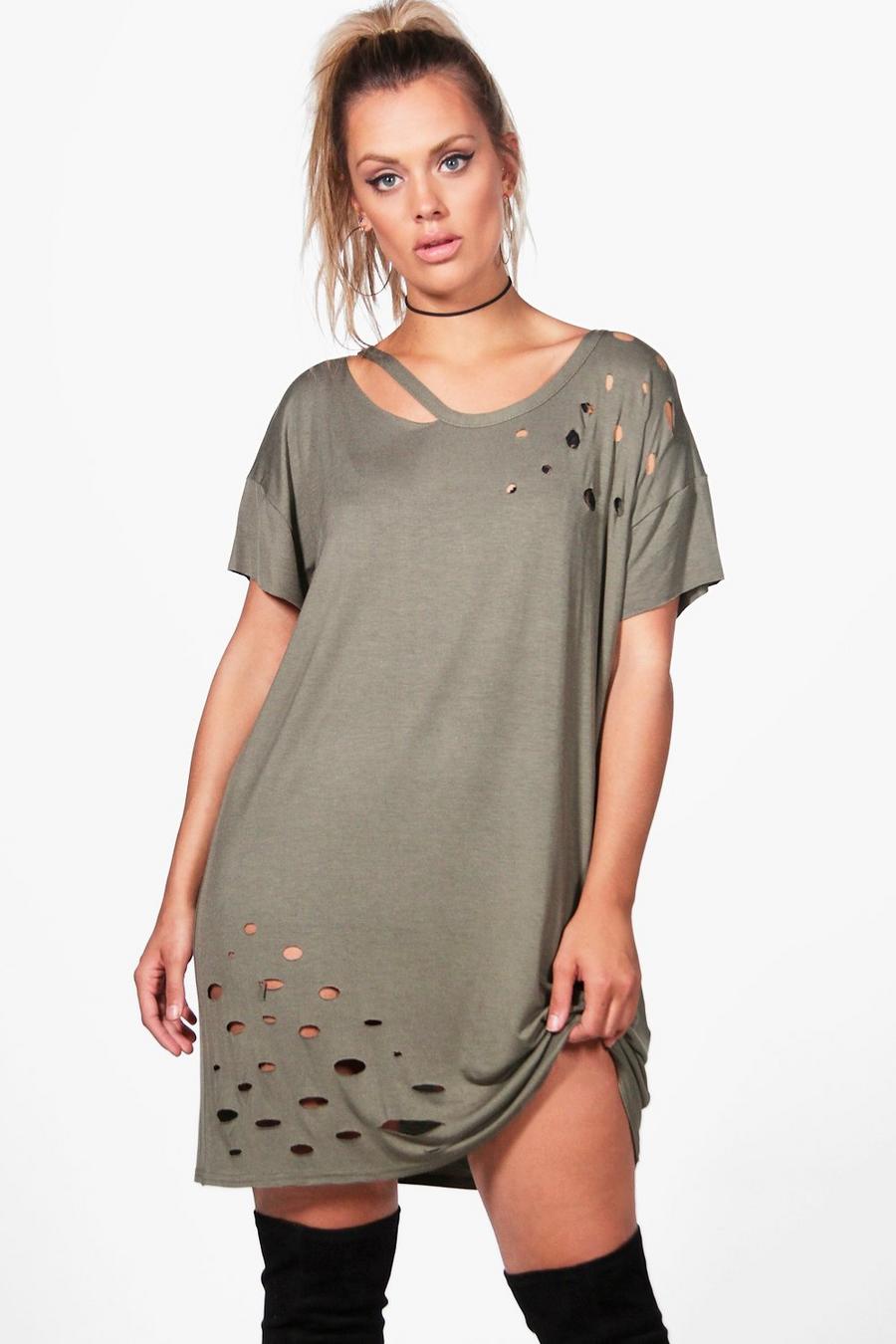 Plus Annie T-Shirt-Kleid in Used-Optik mit Cutout image number 1