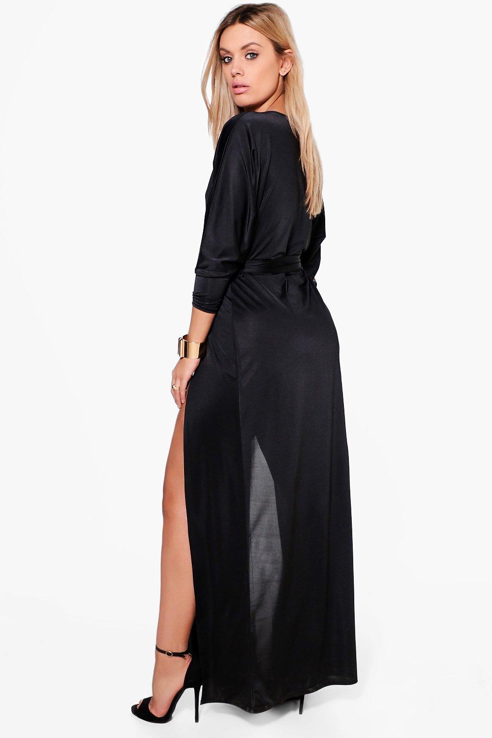 plus slinky plunge split maxi dress