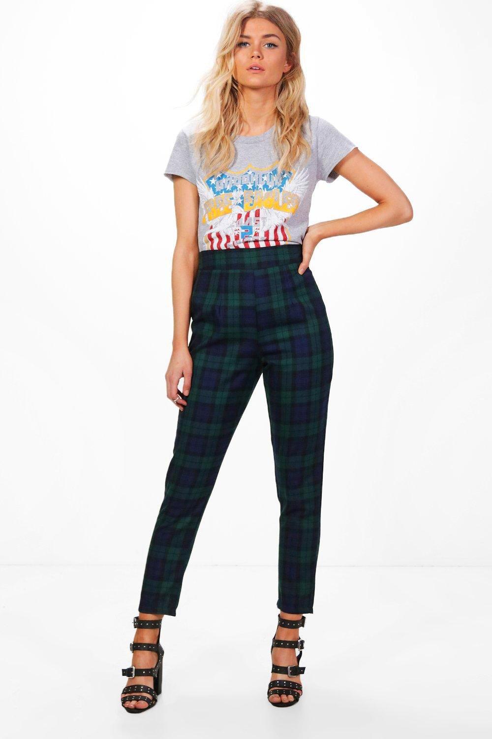 high waisted check trousers