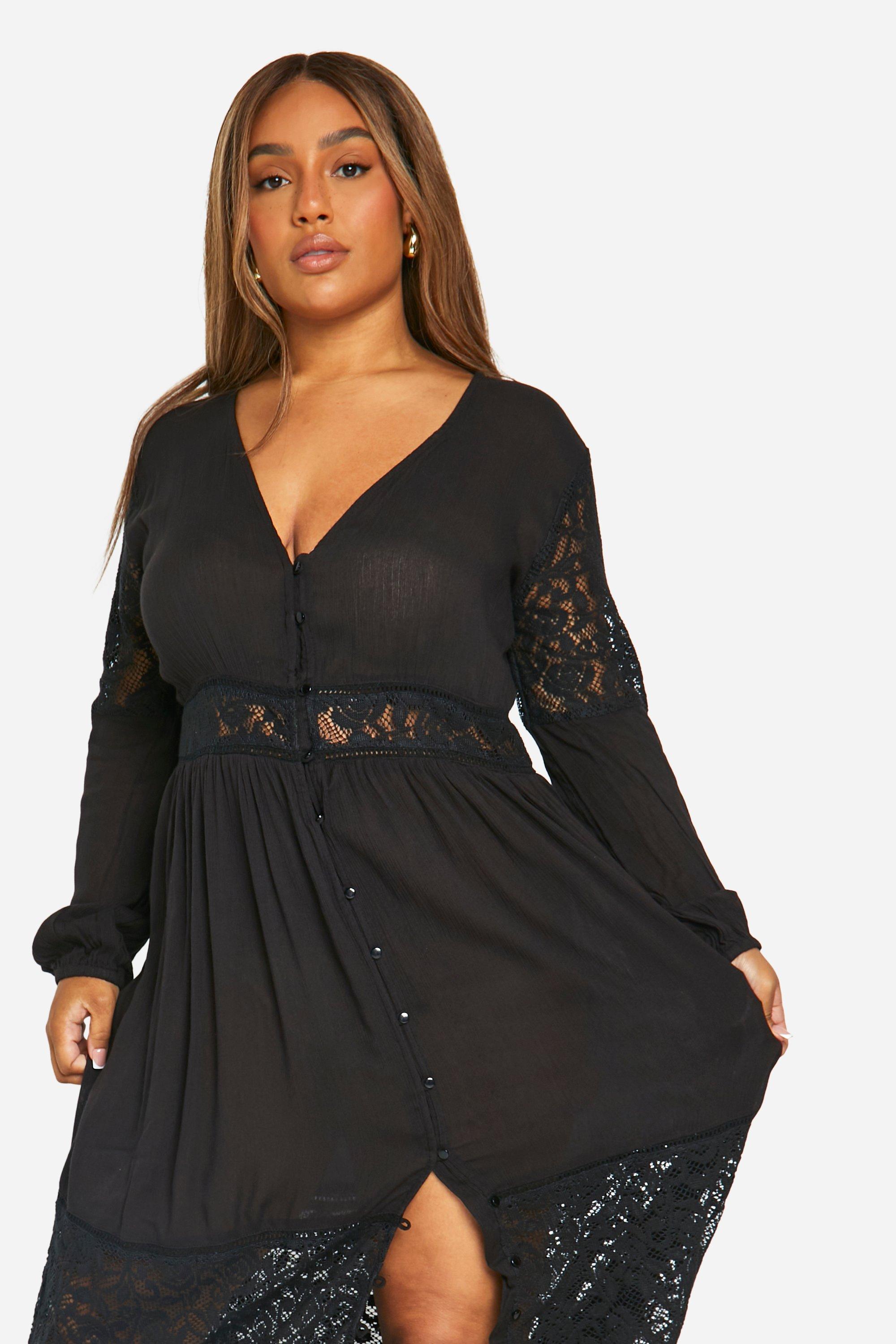 Grande taille Robe longue style boheme a dentelle