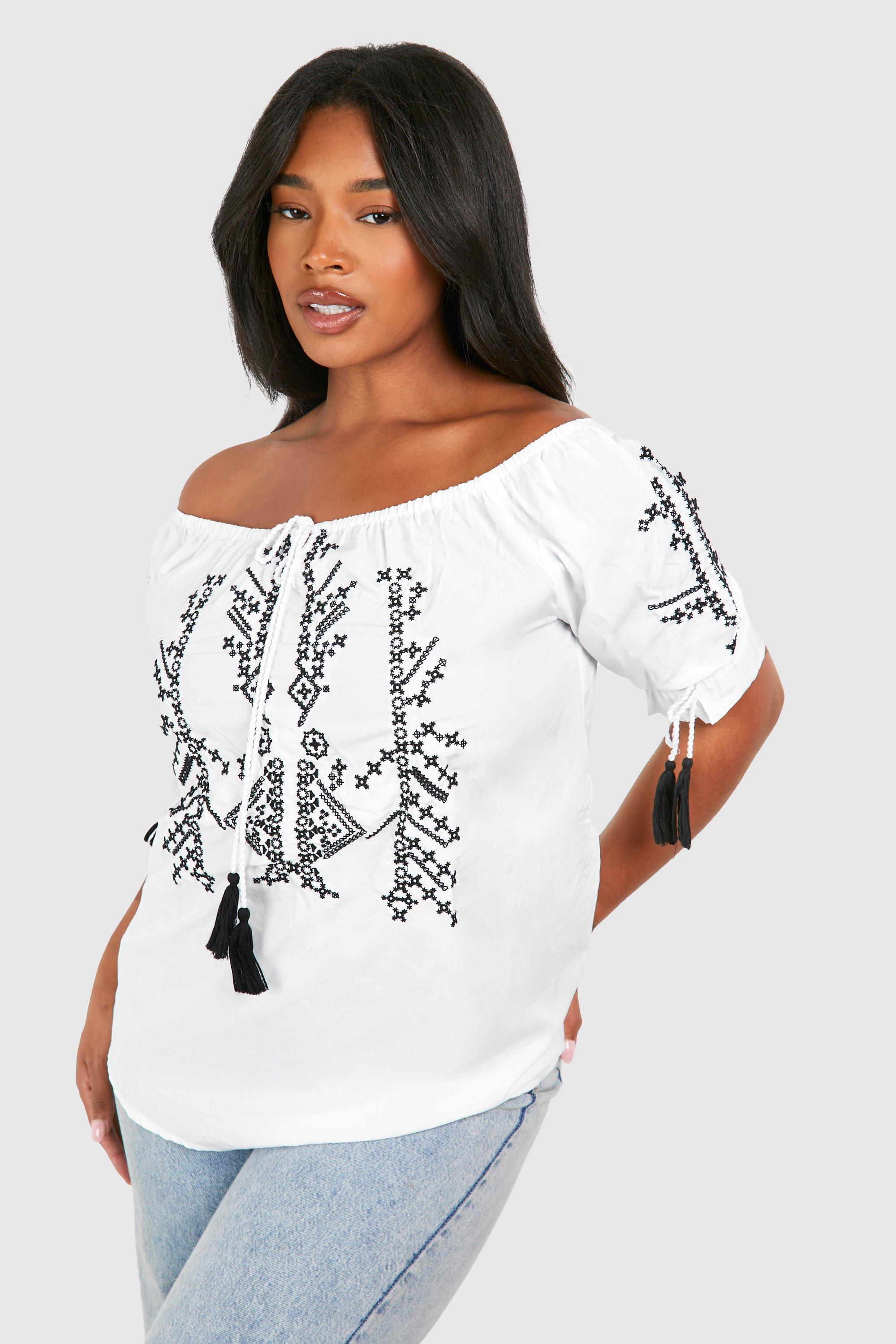 Plus Off The Shoulder Embroidered Top