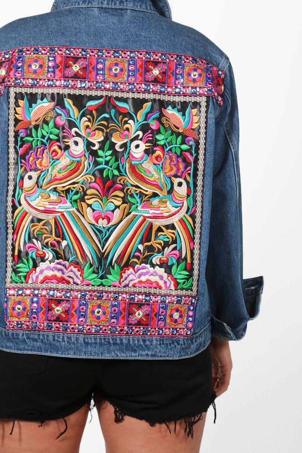 Embroidered Denim Jacket Oversized Denim Jacket Floral Denim -  UK