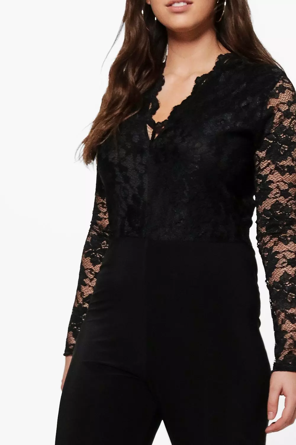 Plus Size Lace Top Jumpsuit - Black