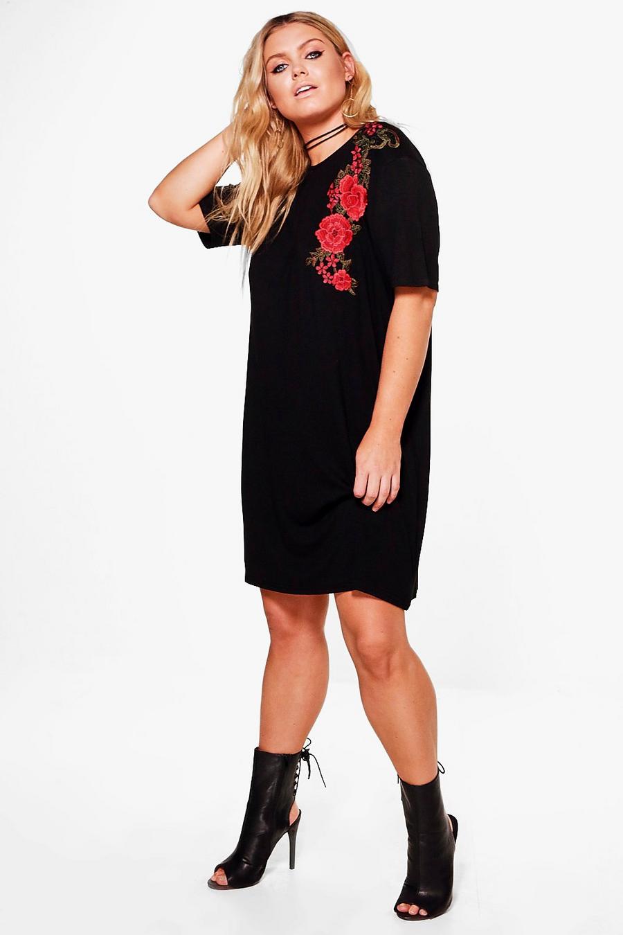 Black Plus Hannah Floral Applique T-shirt Dress image number 1