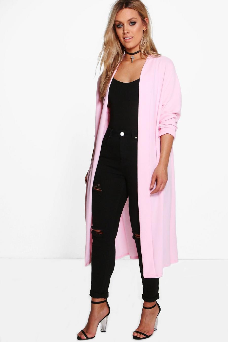 Dusky pink rosa Plus Waterfall Duster Coat image number 1