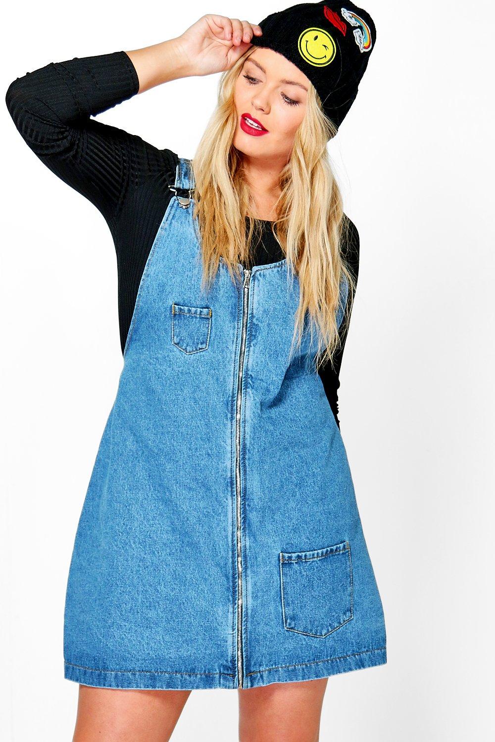 Plus Penny Denim Zip Front Pinafore 