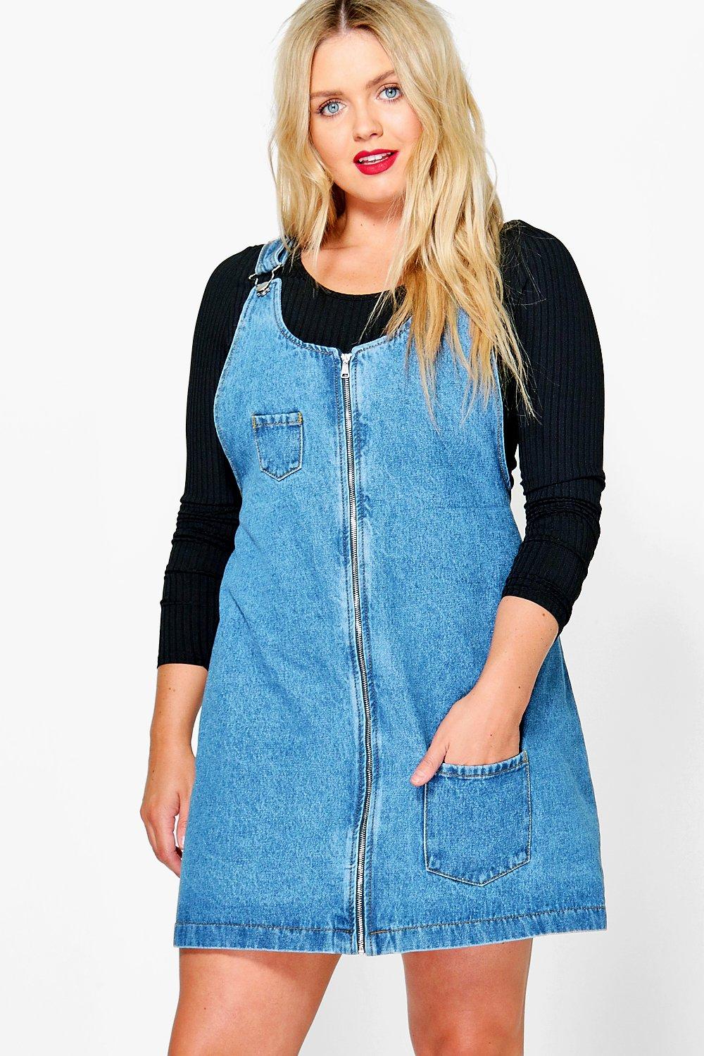 denim zip pinafore dress