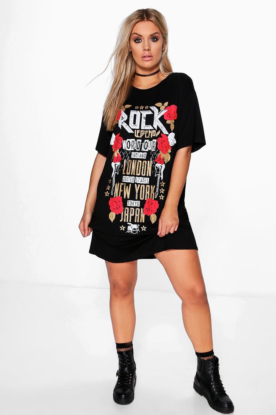 Plus Hollie T-Shirt-Kleid mit Rock-Slogan image number 1