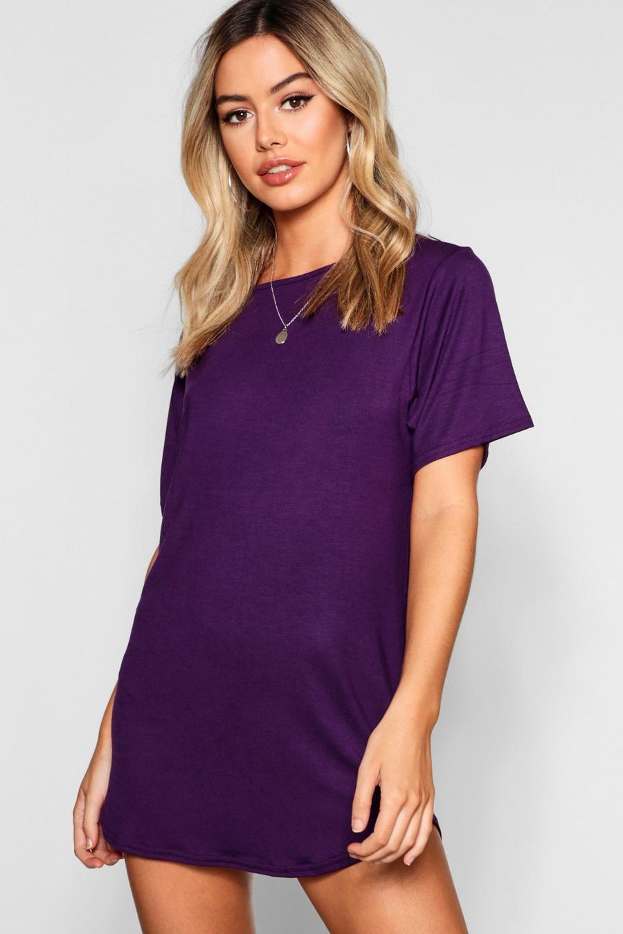 Purple Petite - T-shirtklänning med rundad fåll image number 1