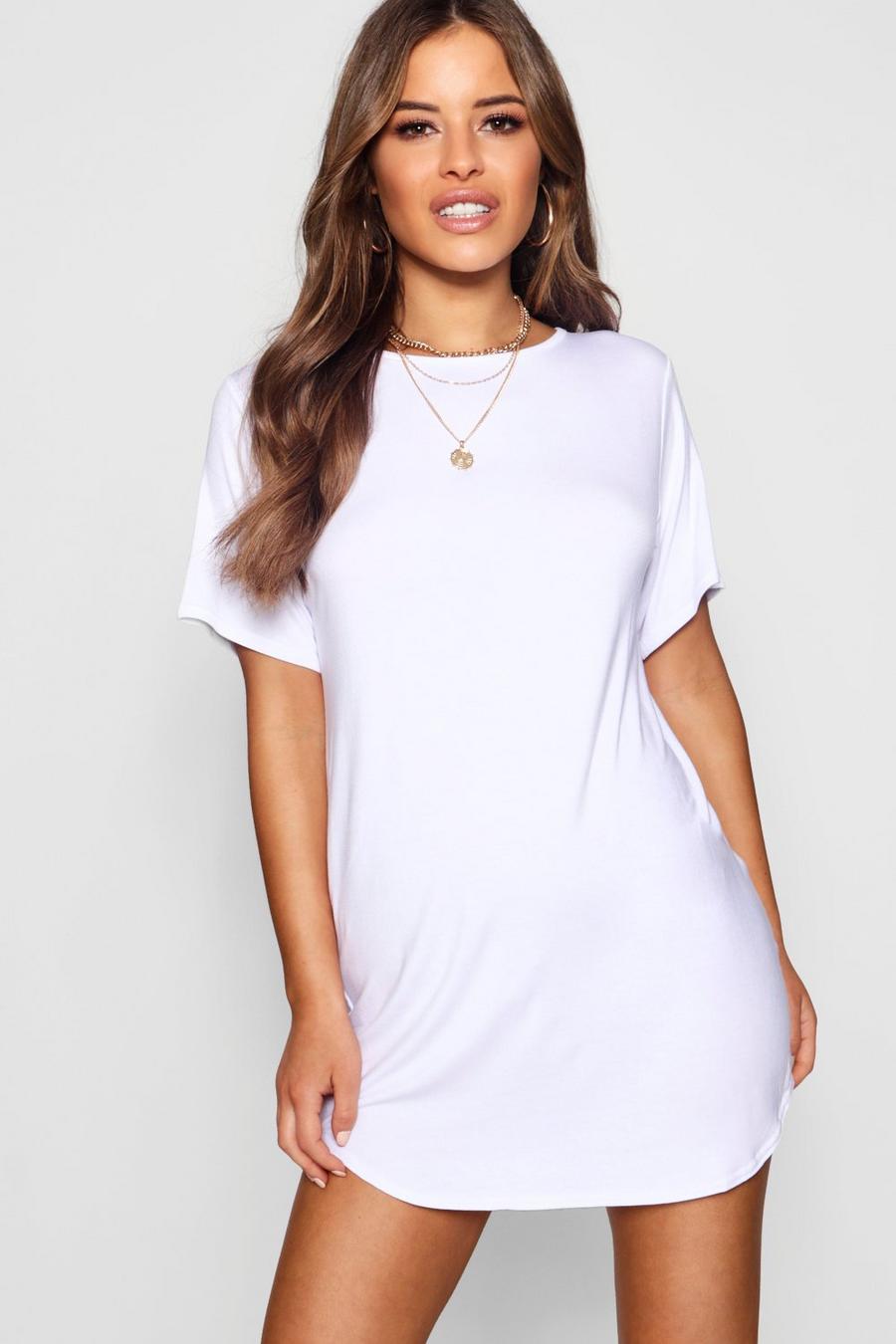 White Petite Curved Hem T-Shirt Dress image number 1