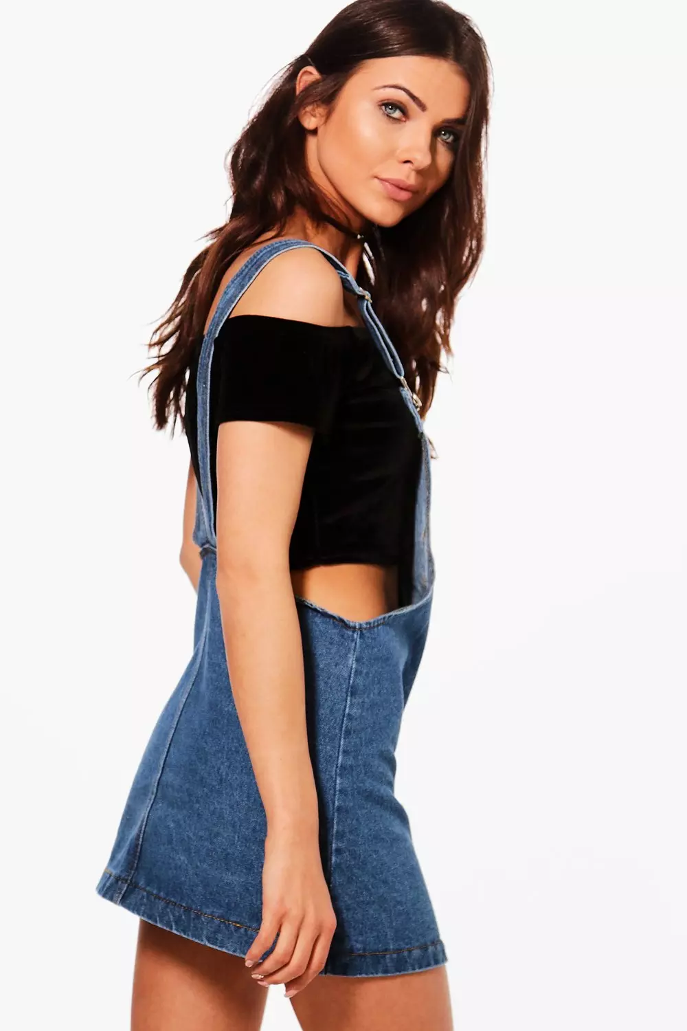 Petite store denim pinafore