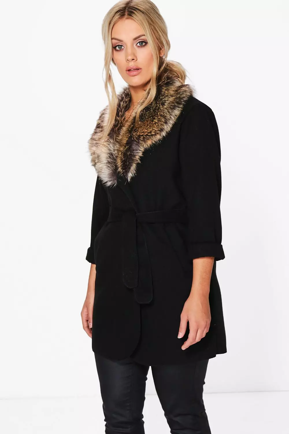 Black faux best sale fur collar wrap