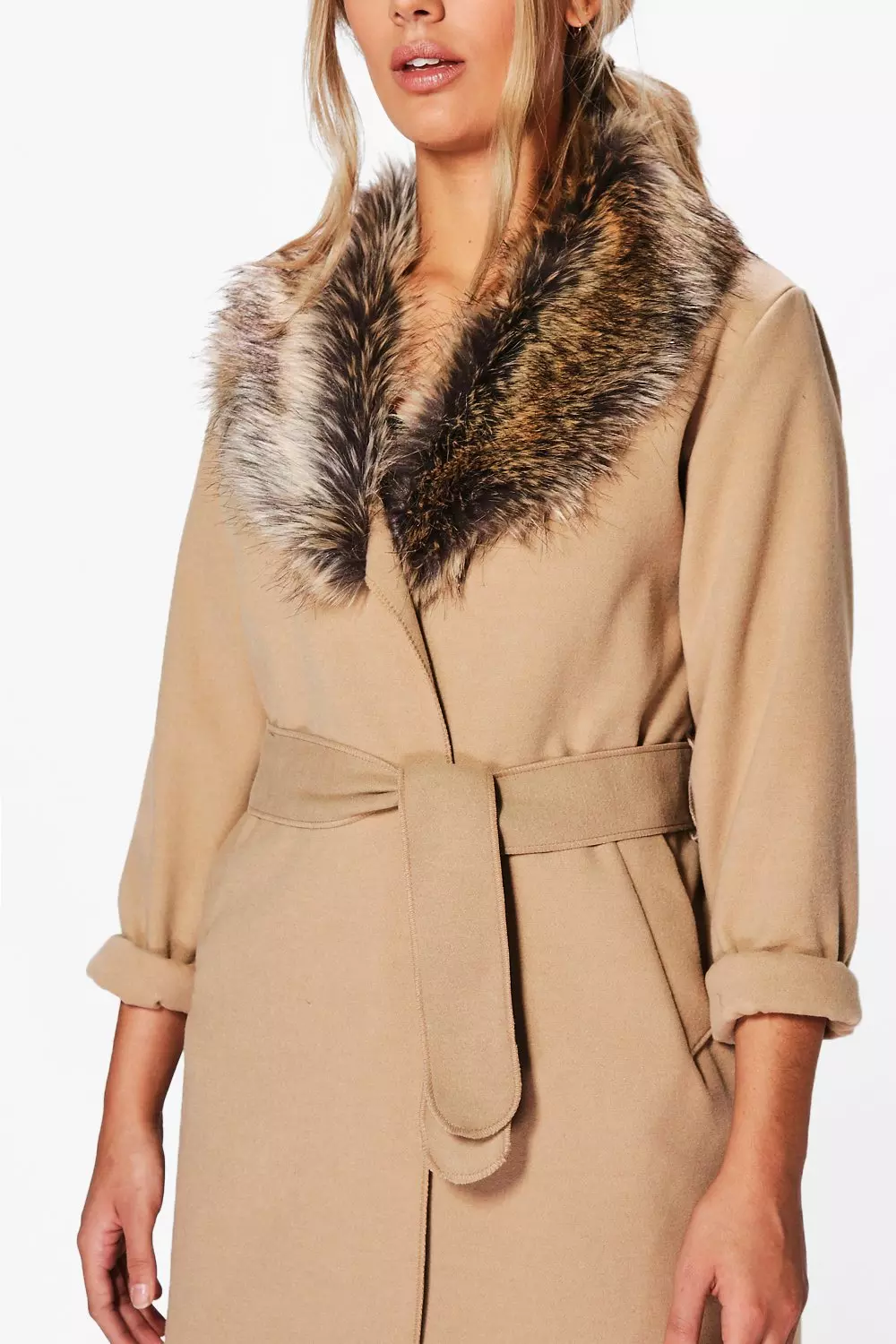 Wrap coat with hot sale fur collar