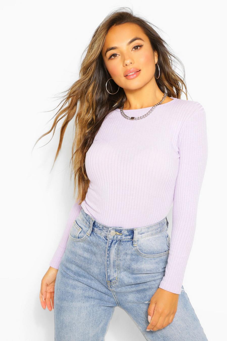 Petite body in maglia a coste, Lilac image number 1