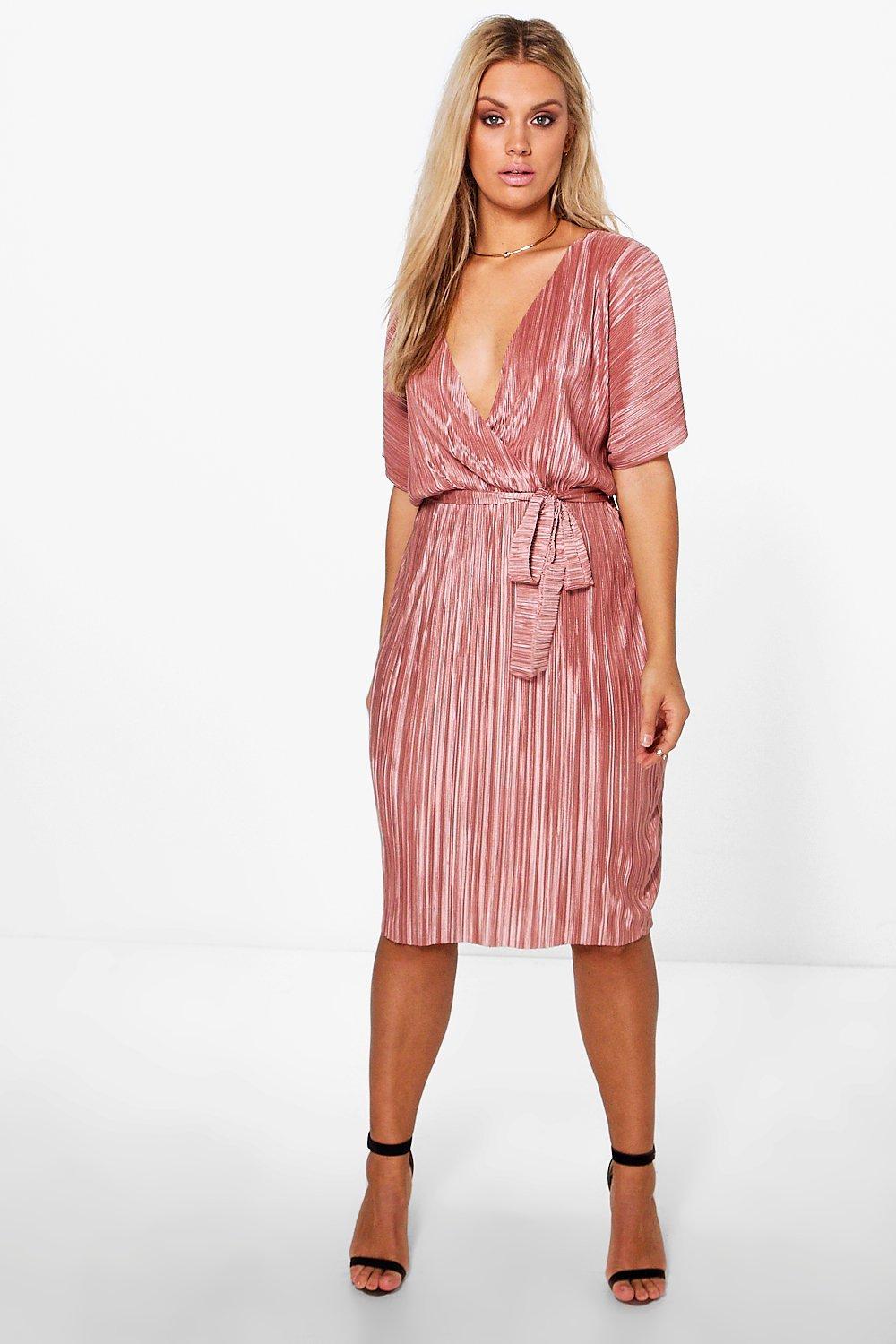 wrap front pleated dress