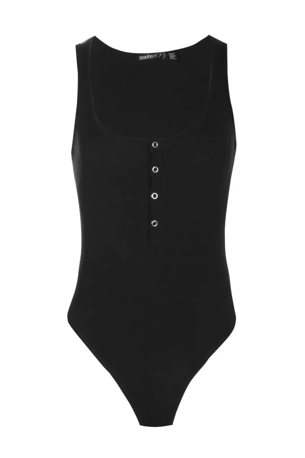 Black Petite Nancy Ribbed Button Front Bodysuit alternative image