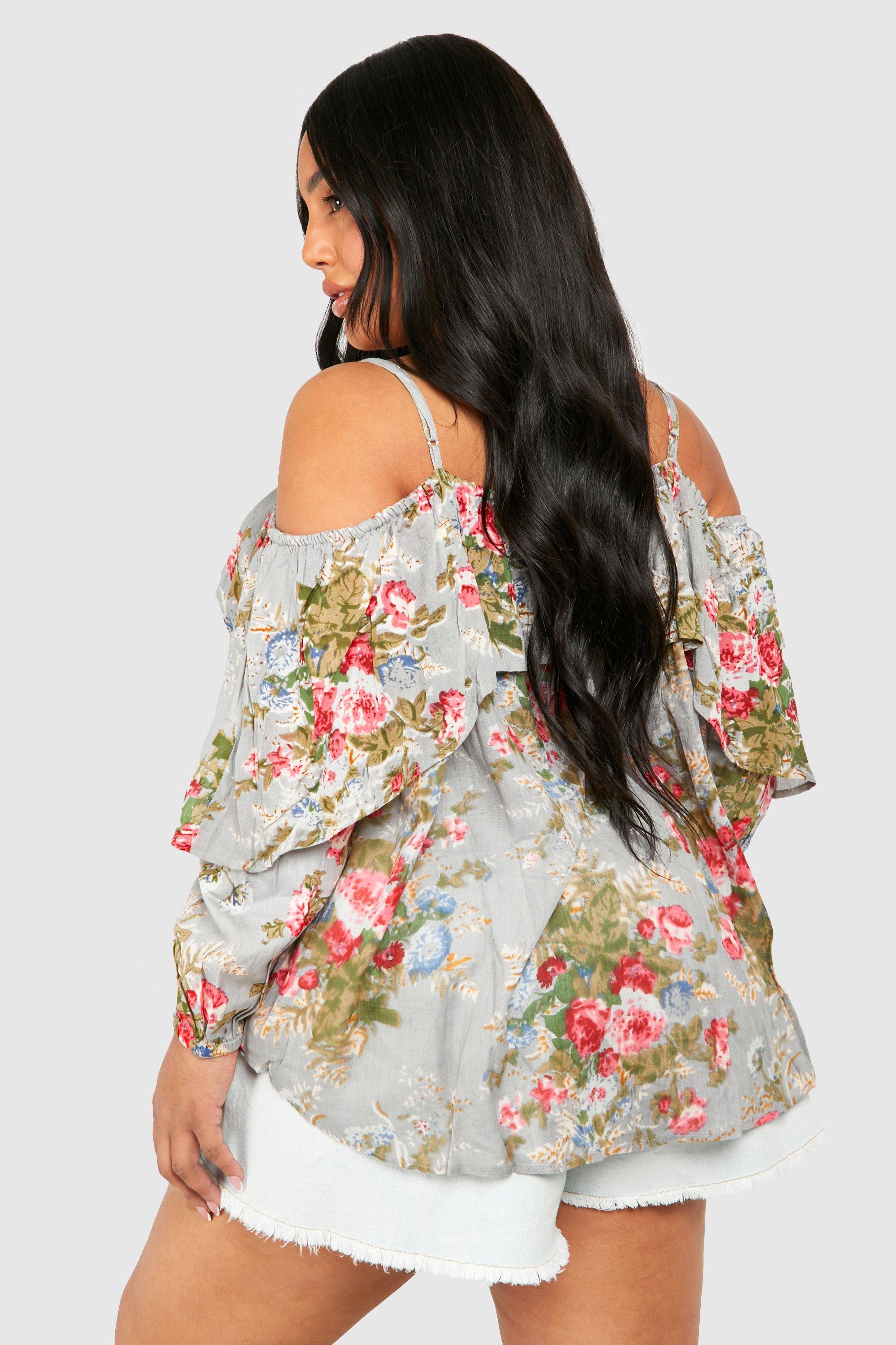 Plus Floral Open Shoulder Top