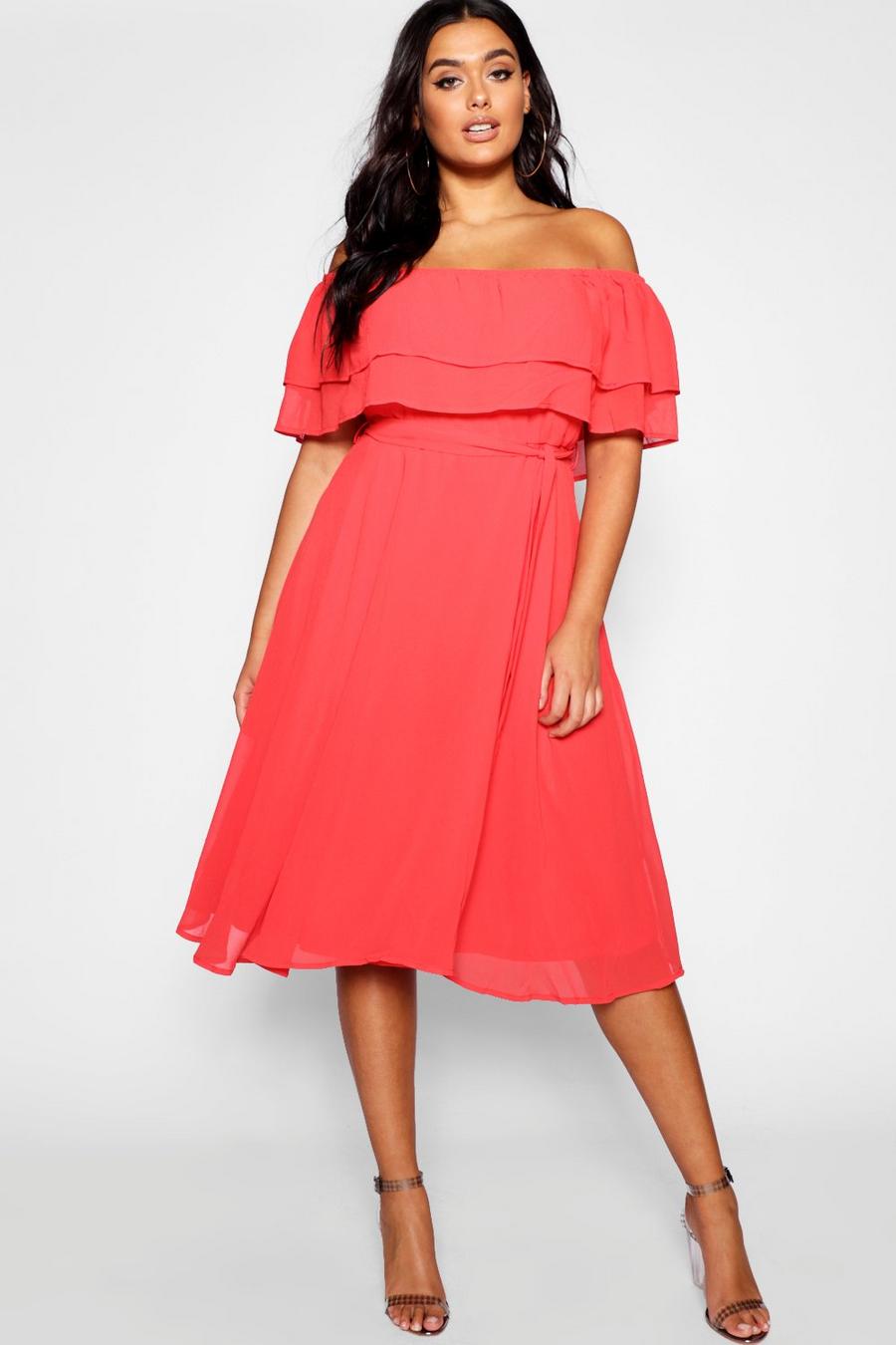 Red Plus Ruffle Tie Waist Skater Dress image number 1