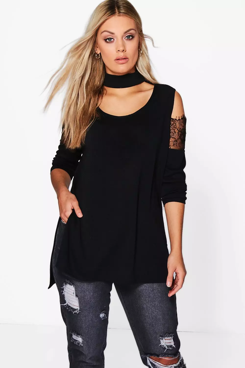Black Plus Lace Open Shoulder Jumper alternative image