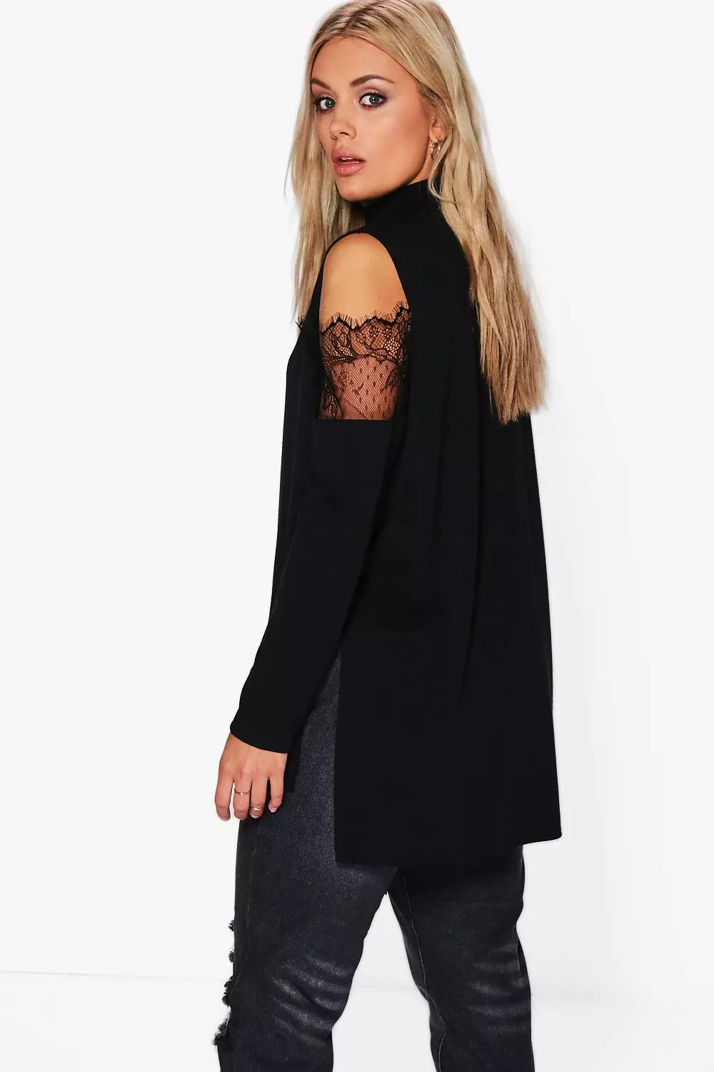 Black Plus Lace Open Shoulder Jumper alternative image