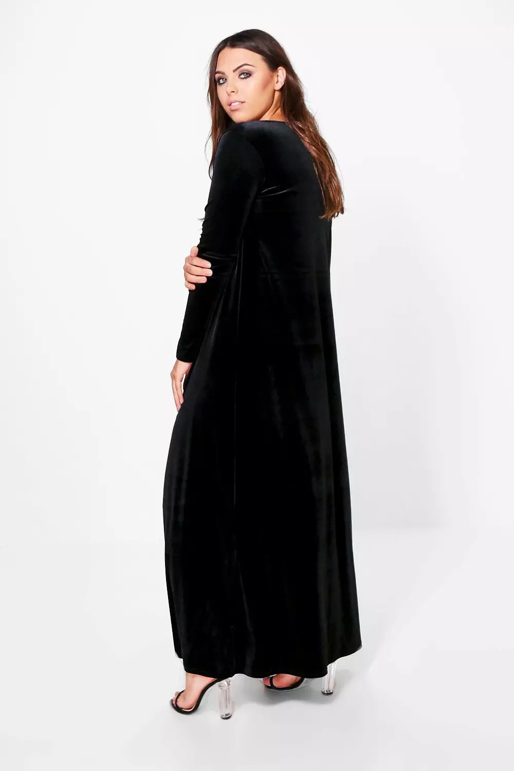 Black velvet shop duster coat