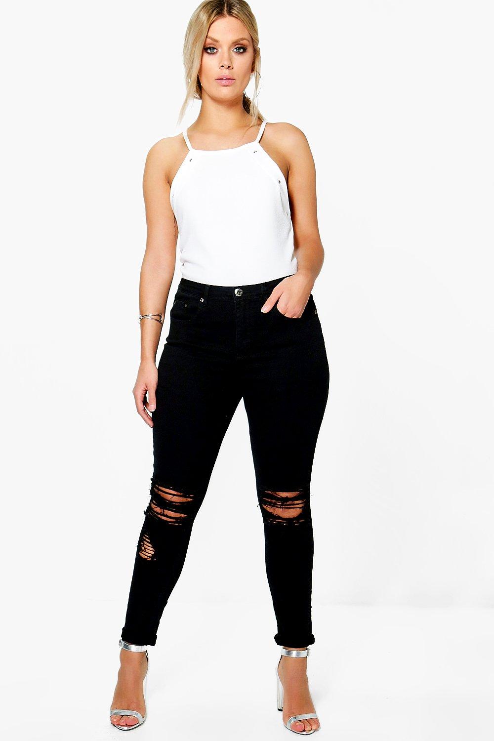 Boohoo black ripped outlet jeans