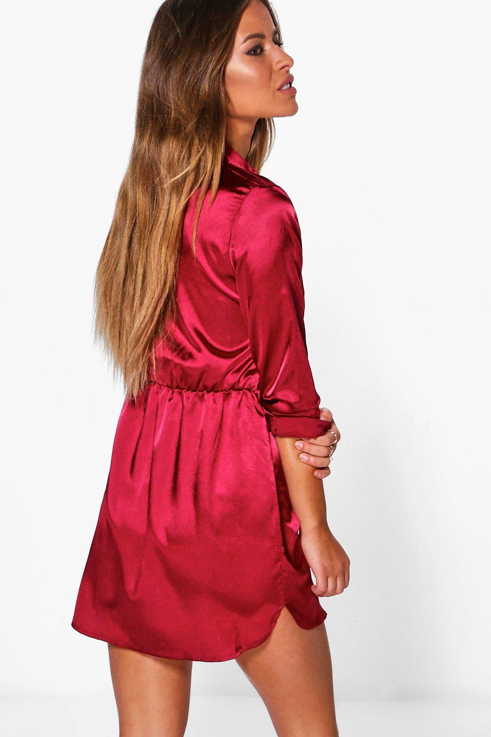 boohoo satin shirt dress