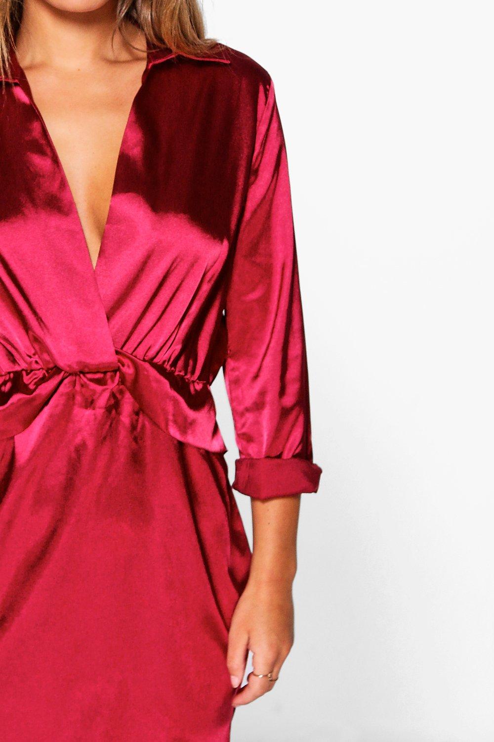 boohoo satin shirt dress