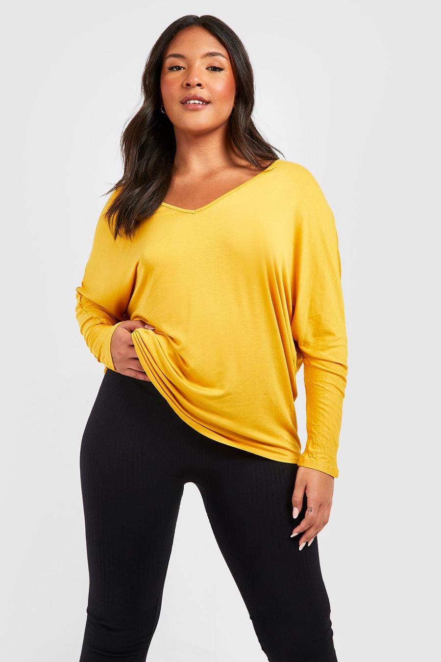T-shirt Plus Size Basic a maniche lunghe, Ambra image number 1