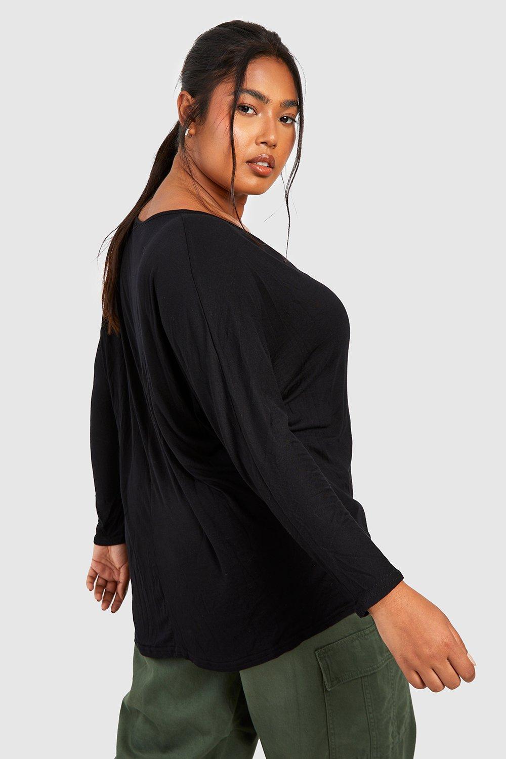 Black Plus Long Sleeve Basic T-Shirt