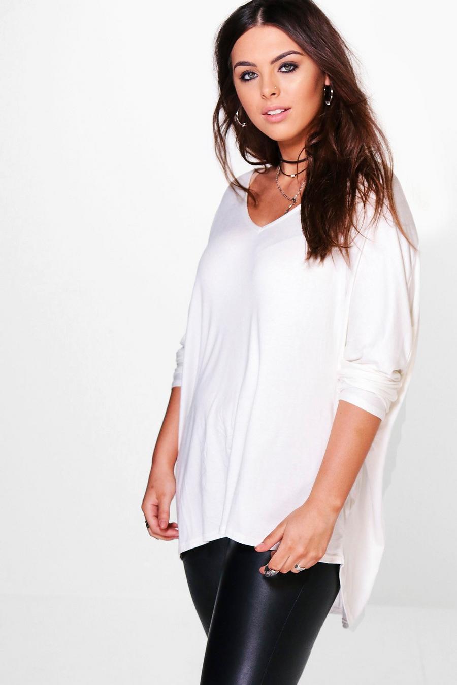 T-shirt Plus Size Basic a maniche lunghe, Ivory image number 1