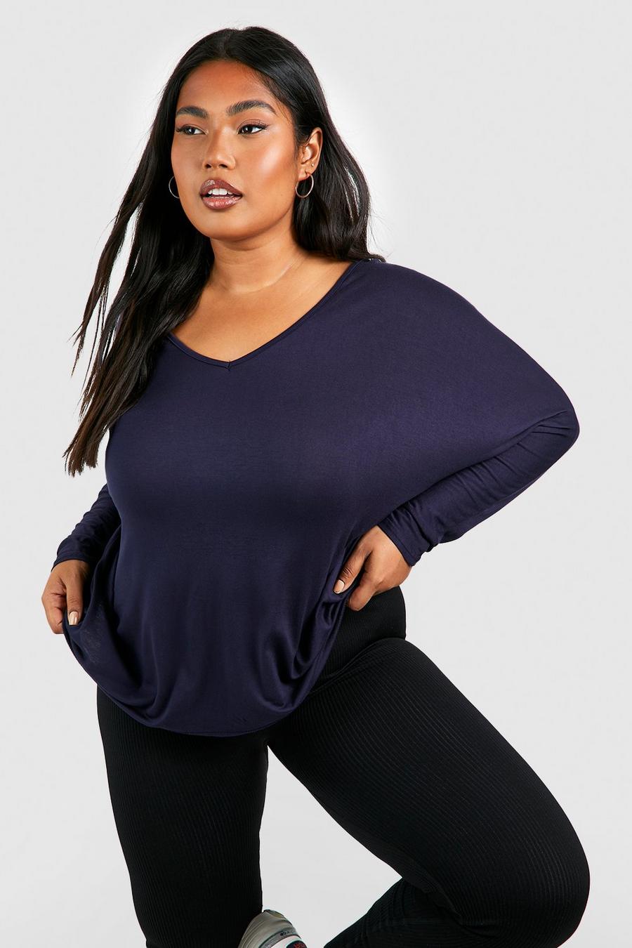 T-shirt Plus Size Basic a maniche lunghe, Navy image number 1