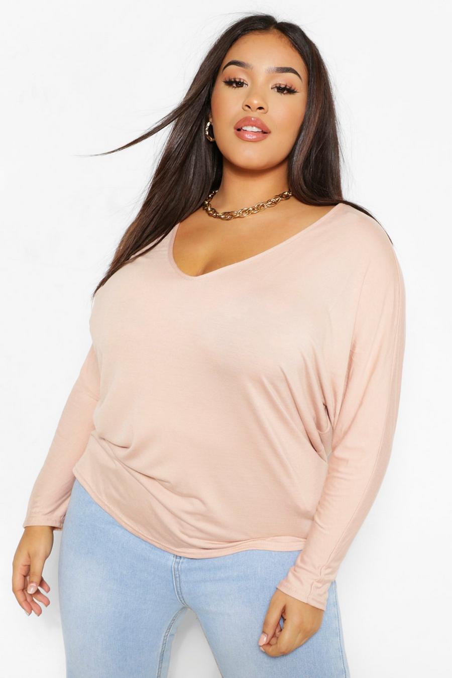 T-shirt Plus Size Basic a maniche lunghe, Stone image number 1
