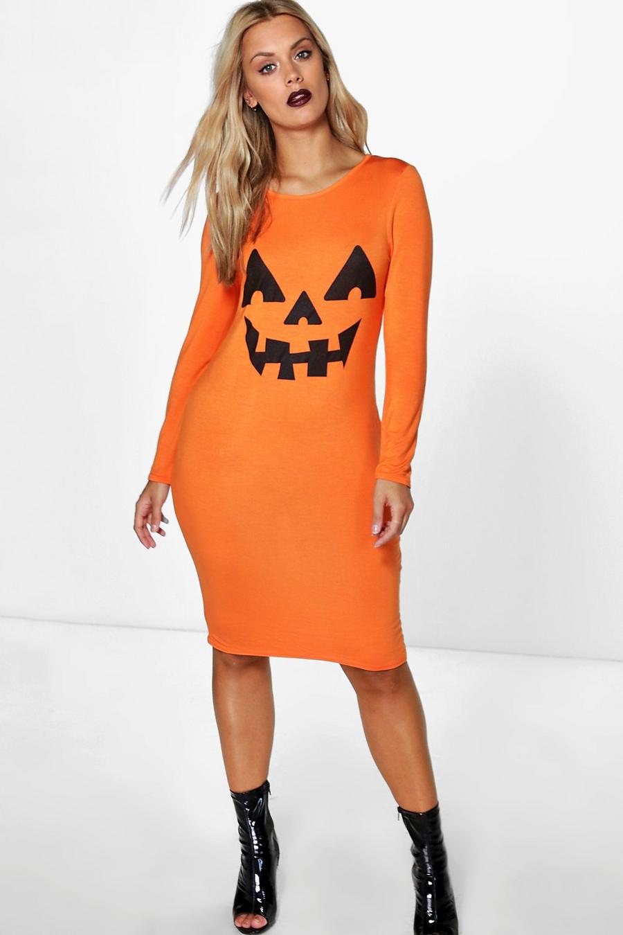Plus Paige Halloween Pumpkin Bodycon Dress, Orange naranja image number 1