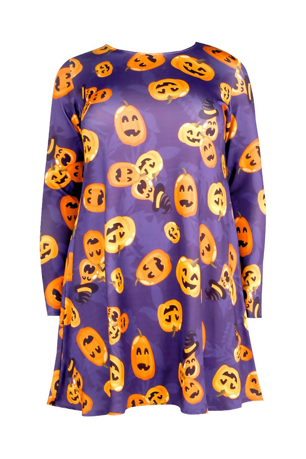 Plus Jenna Pumpkin Print Halloween Swing Dress Boohoo