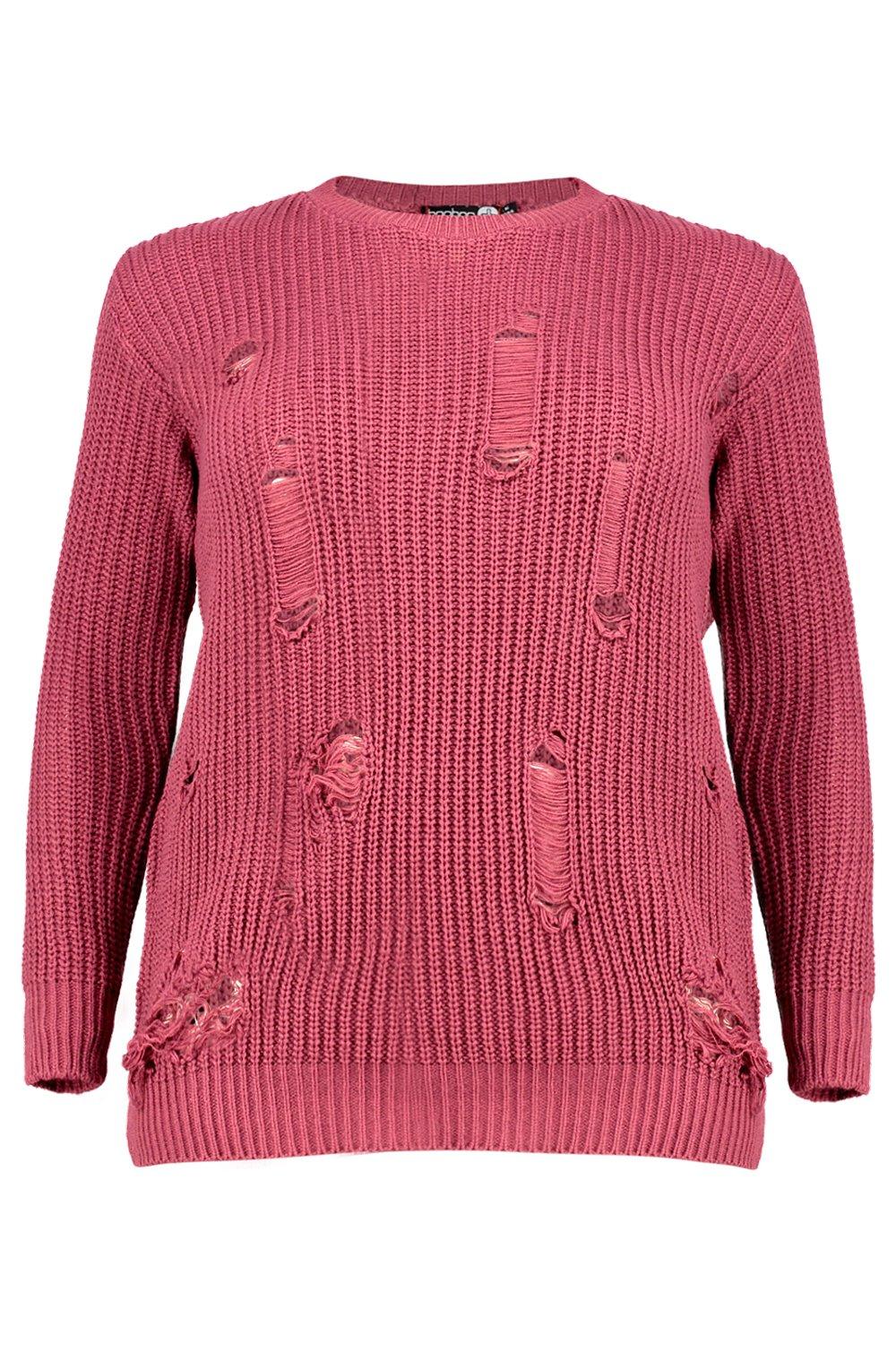 Plus Rosa Strickpullover In Used Optik Boohoo