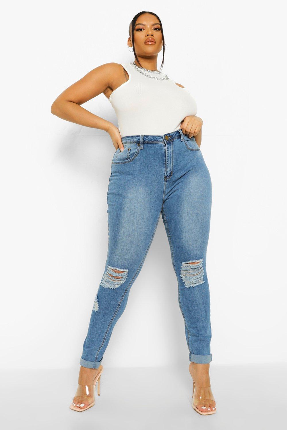Grande taille Jean skinny stretch dechire au genou