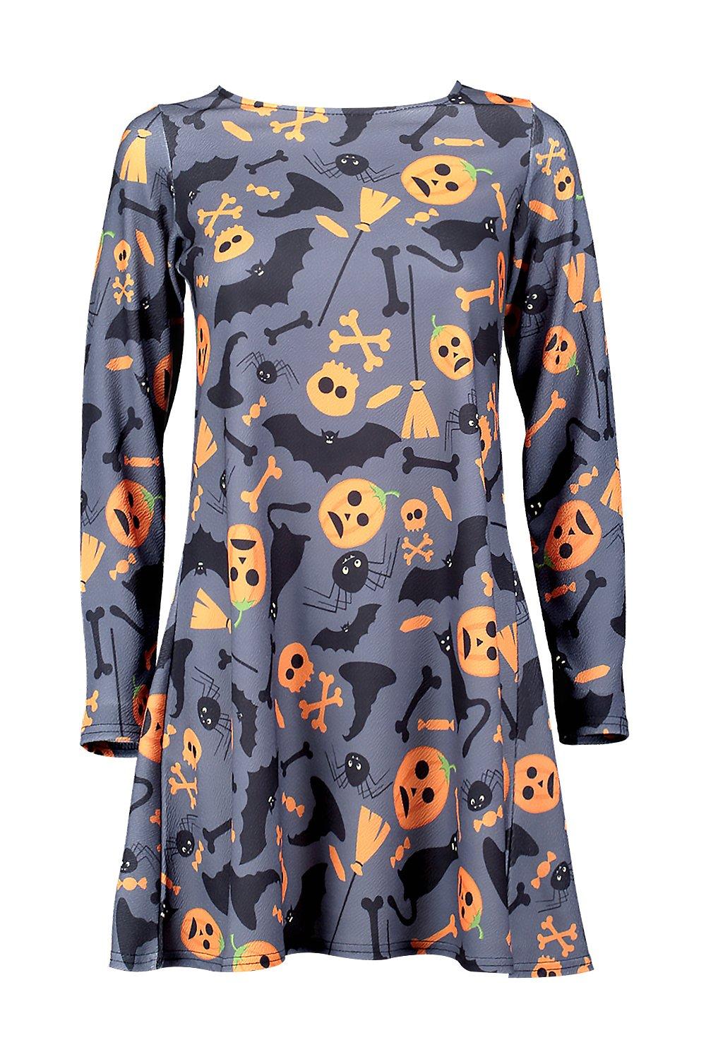 Women s Petite Pumpkin Printed Halloween Swing Dress Boohoo UK