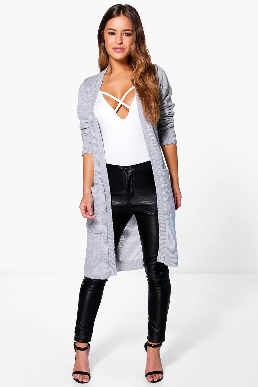 Silver Petite Midi Length Cardigan With Pockets image number 1