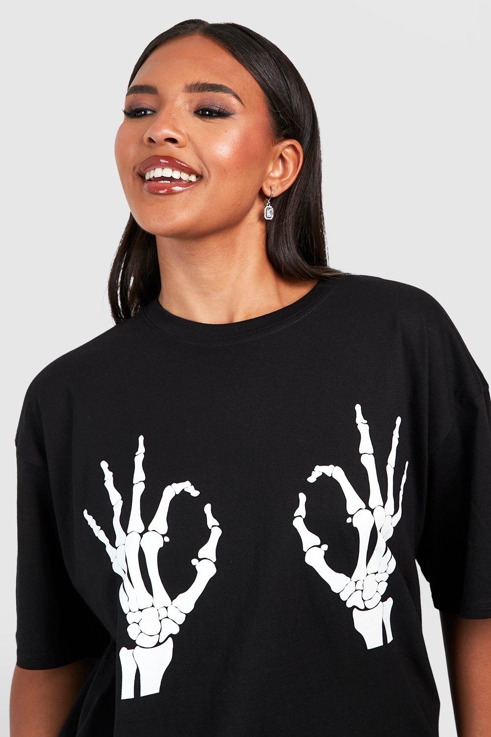 Grande taille T shirt imprim main de squelette Halloween