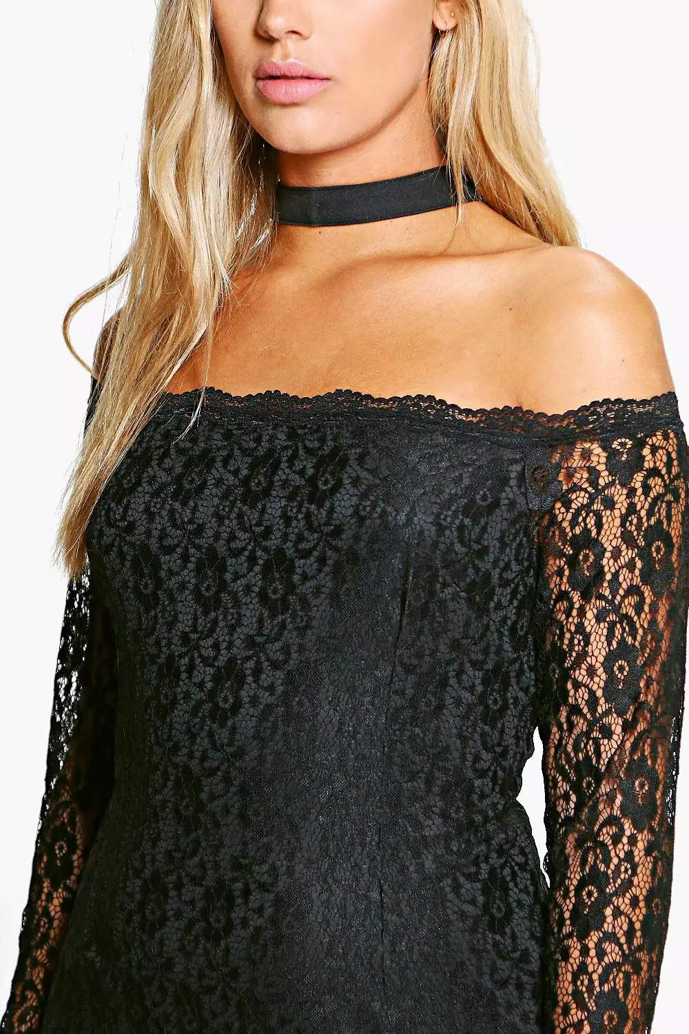 Black choker detail sales bardot bodycon dress