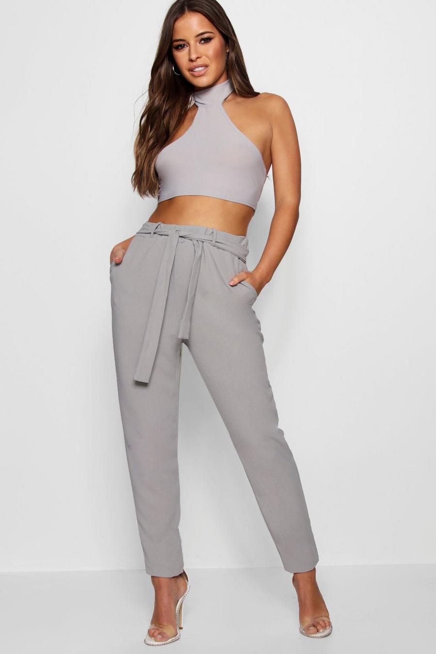 Grey Petite  Tie Waist Tapered Trouser image number 1