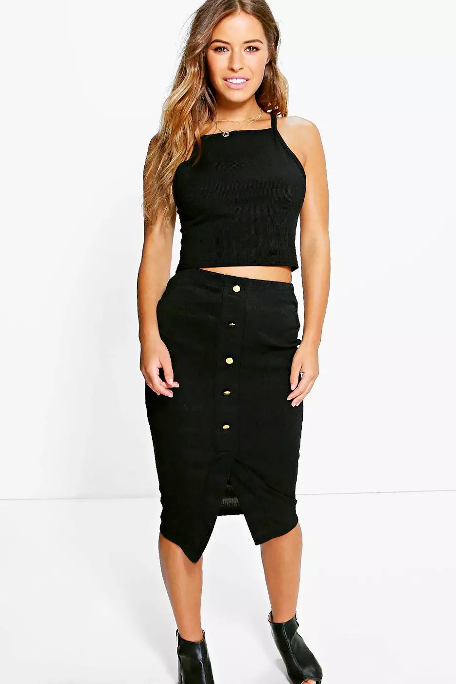 Petite button hotsell front midi skirt