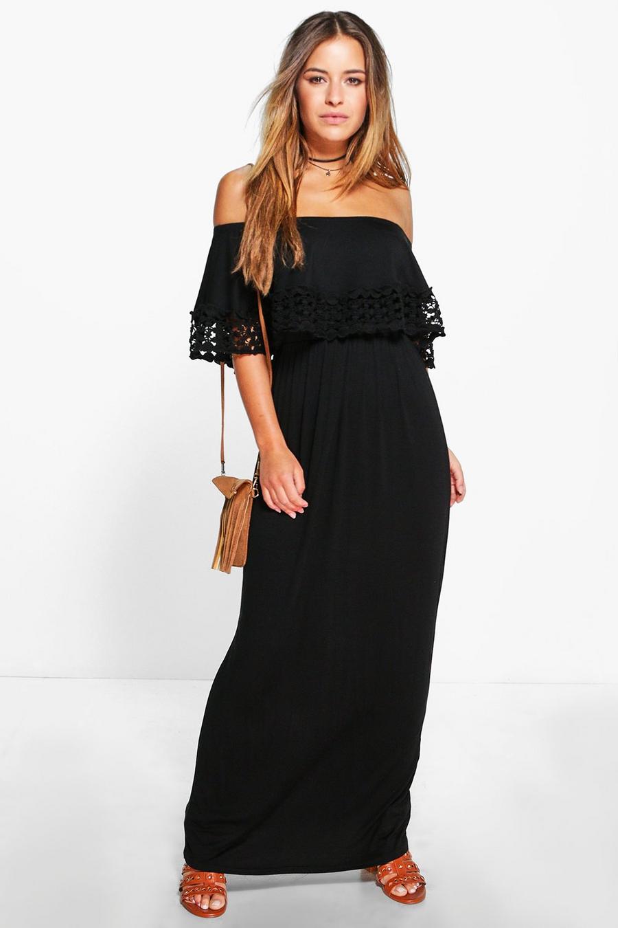 שחור שמלת מקסי ברדו עם גימור מעוטר פטיט image number 1