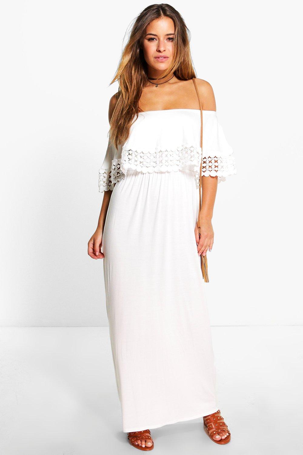 off shoulder maxi dress petite