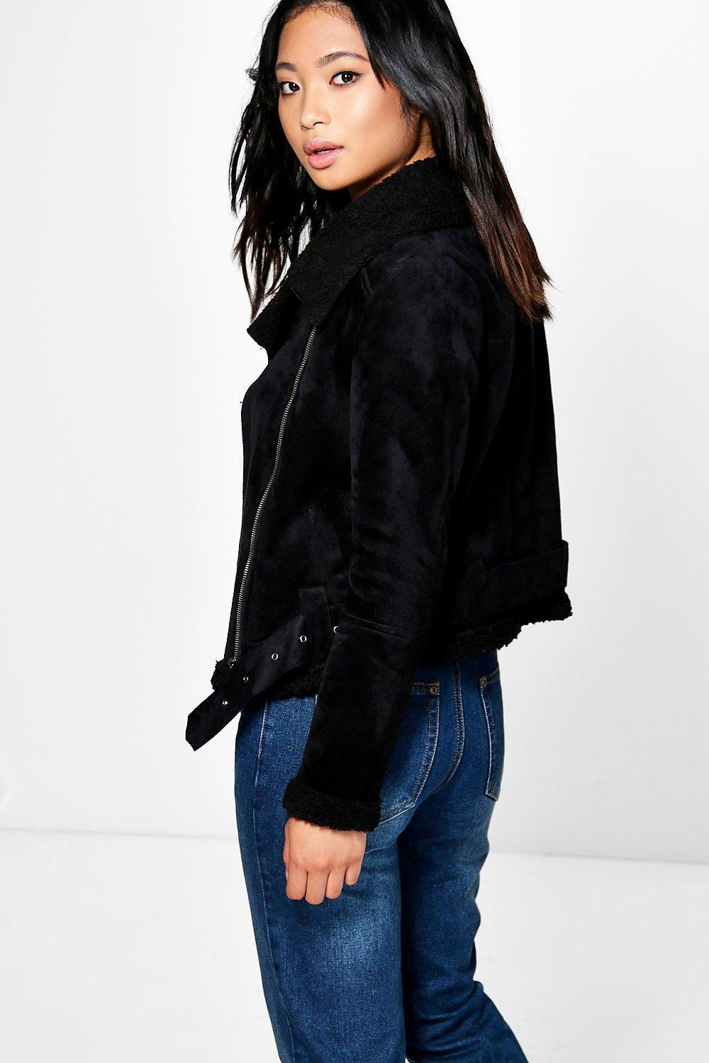 Boohoo cropped hot sale aviator jacket