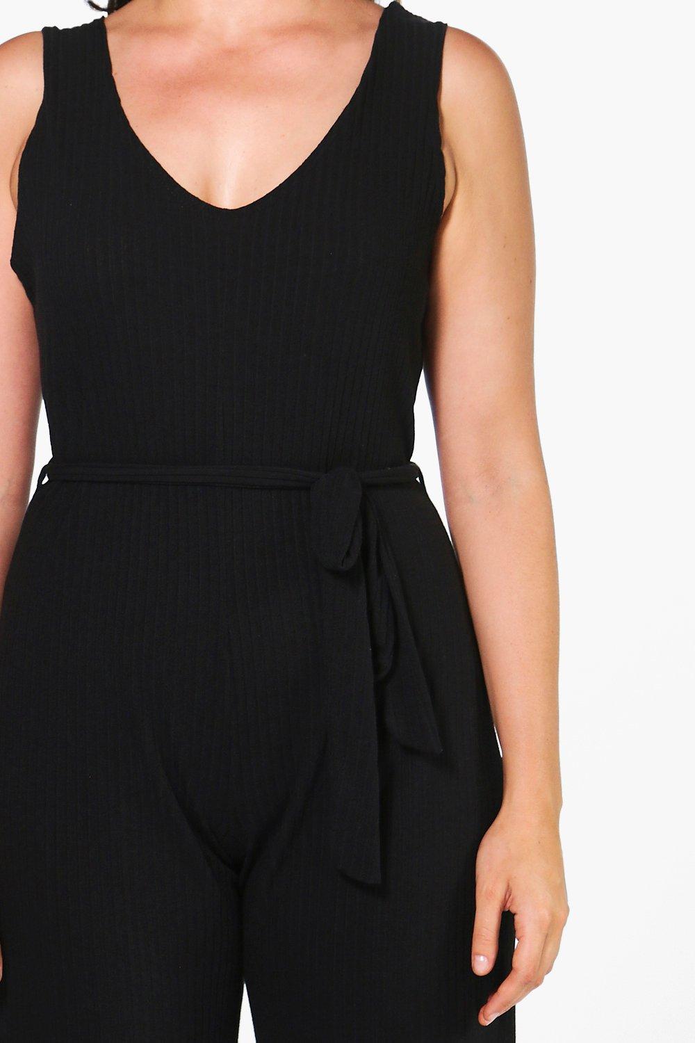 ribbed belted jumpsuit