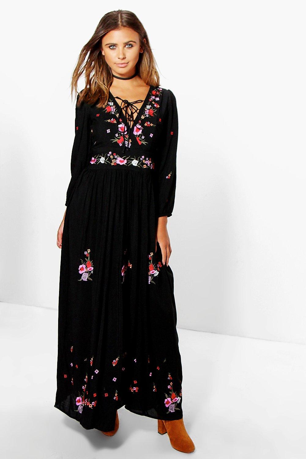 boohoo black embroidered dress