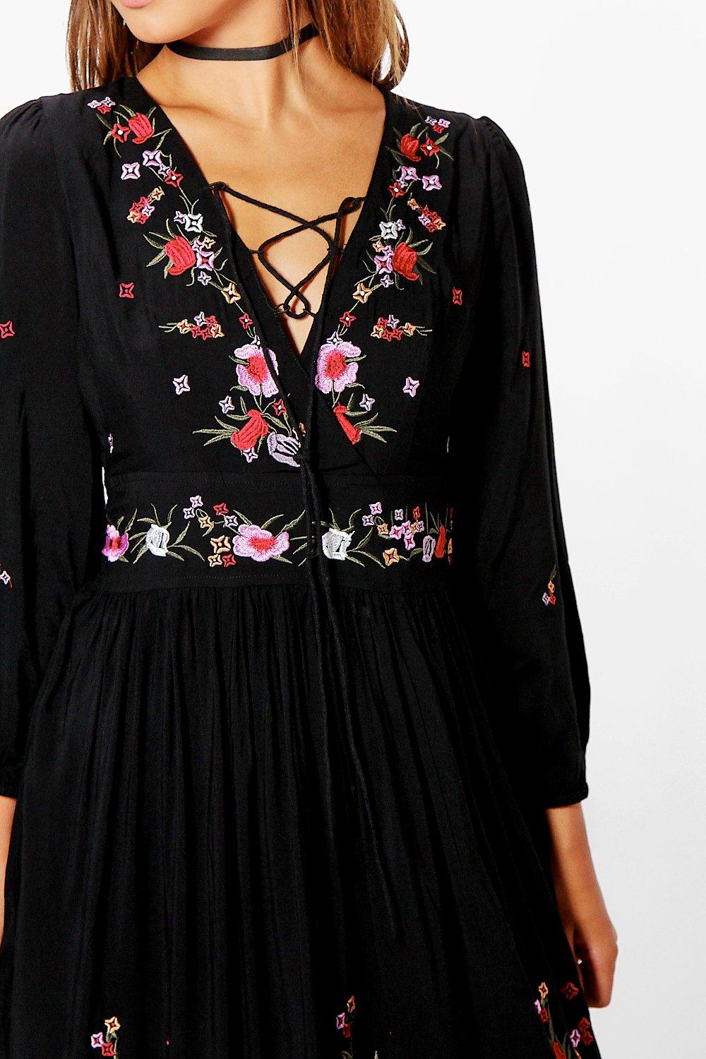 Boohoo black best sale embroidered dress