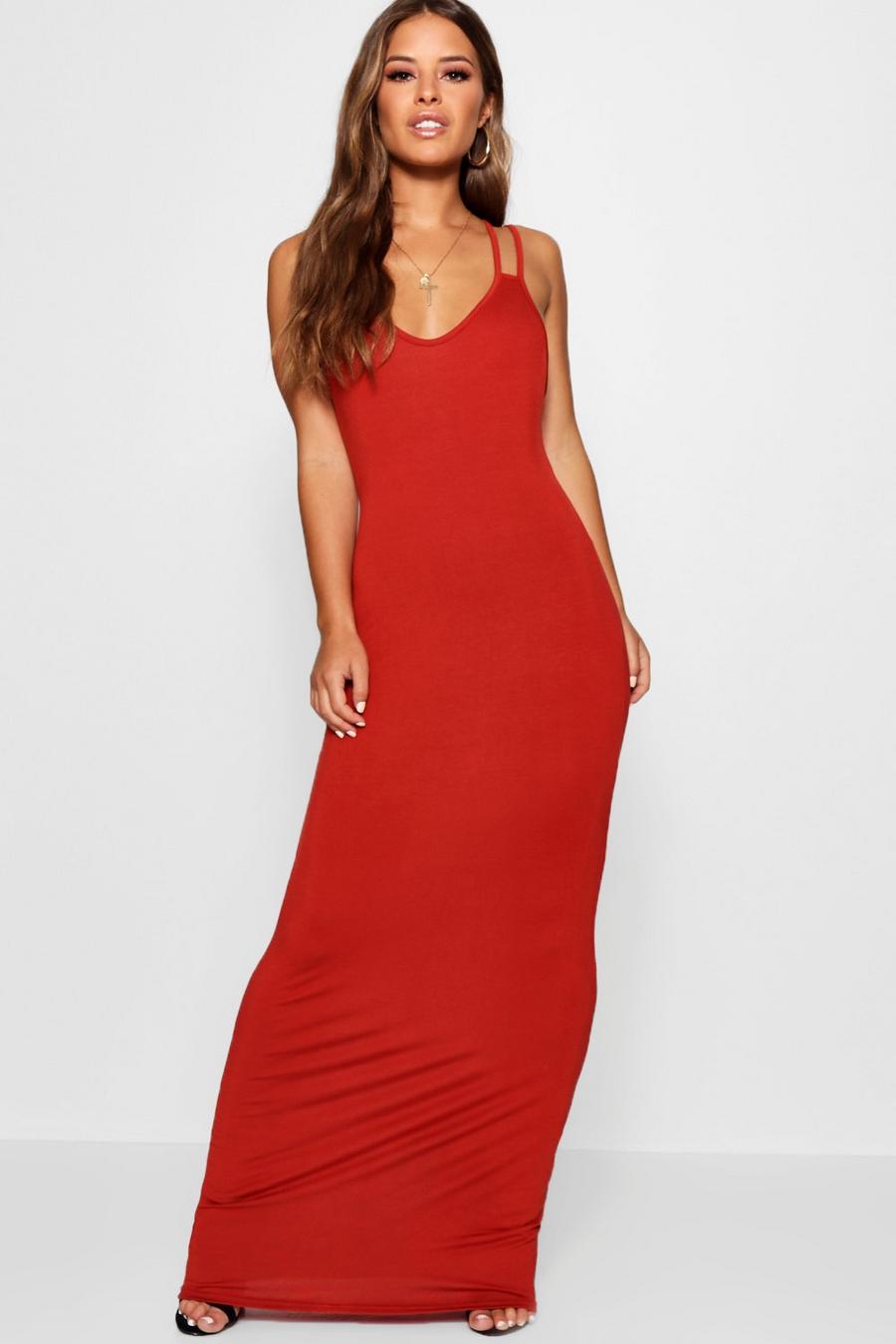 Rust Petite Strappy Basic Maxi Dress image number 1